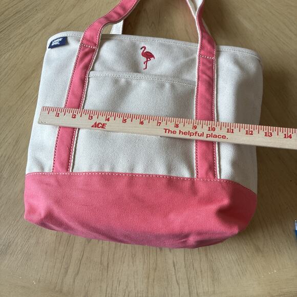 Lands End Boat Tote Large Canvas Bag 6 Pocket Pink Flamingo Embroidered Beach - Picture 7 of 11